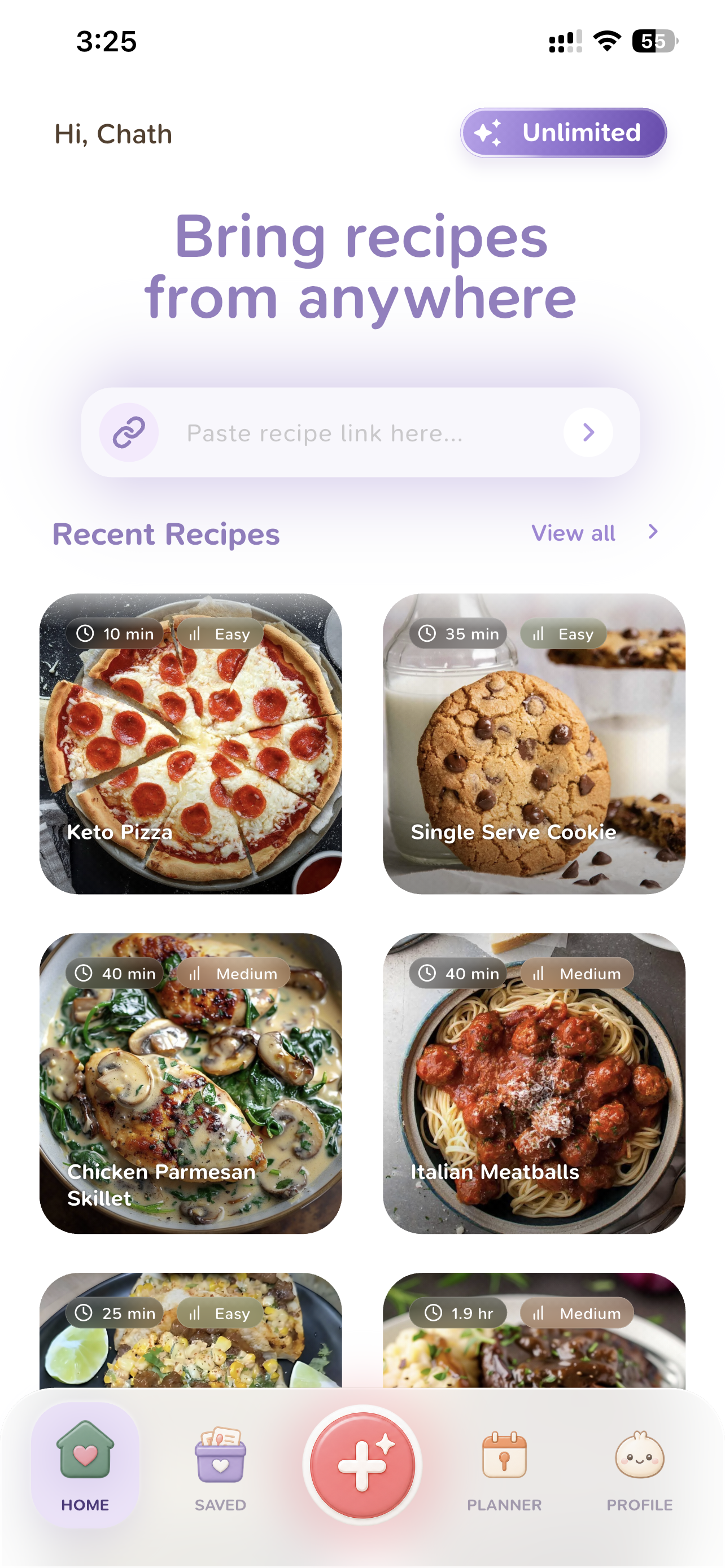 TinyRecipia bring recipes screen