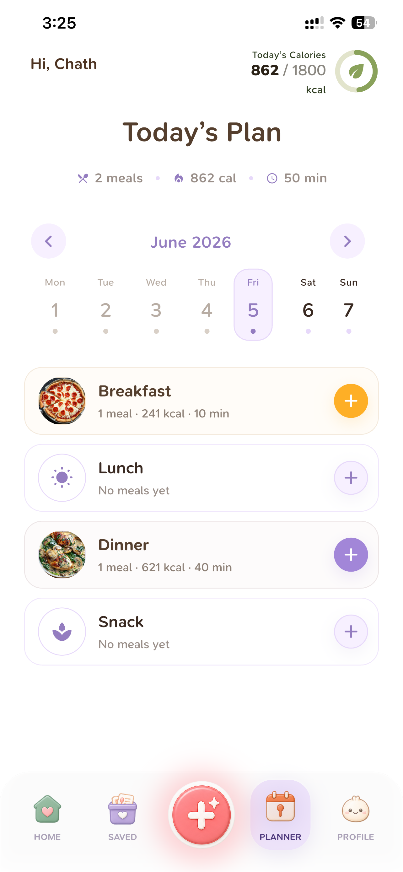 TinyRecipia saved recipes screen